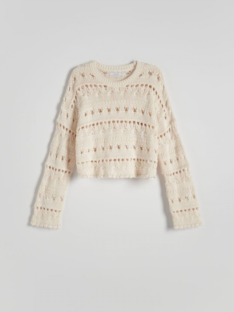 Reserved Openwork Knit Pullover Damen Beige | 6495-SHWTL