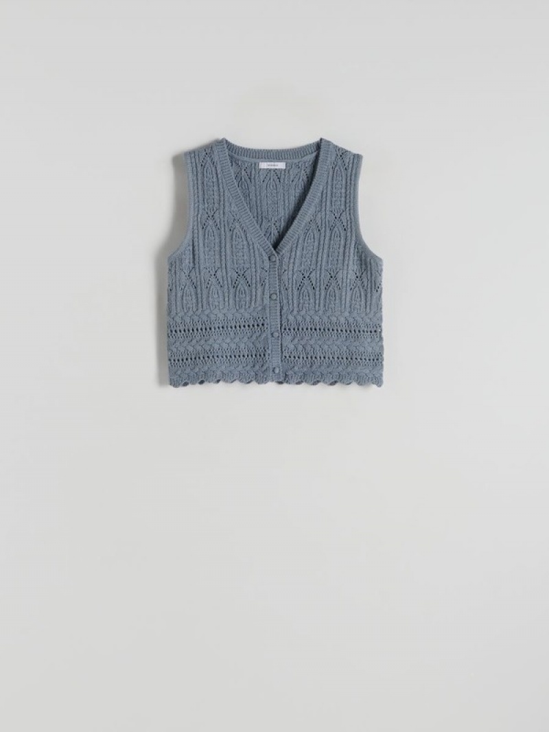 Reserved Openwork Pullover Damen Blau | 7506-PUOFQ