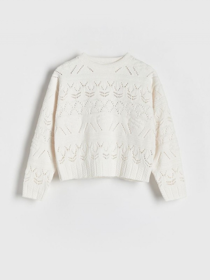 Reserved Openwork Pullover Mädchen Weiß | 5460-YRFUA