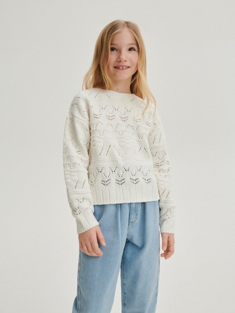 Reserved Openwork Pullover Mädchen Weiß | 5460-YRFUA