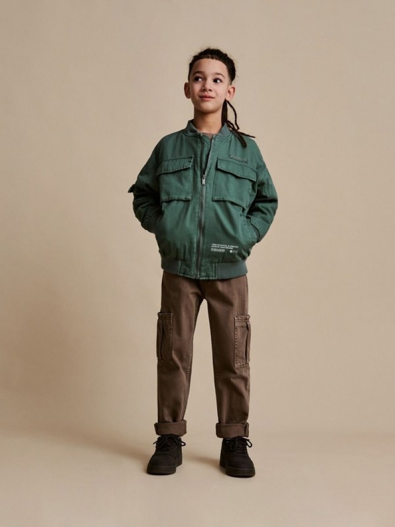 Reserved Oversized Baumwoll Bomber Jacken Jungen Grau Grün | 6802-DWBVY