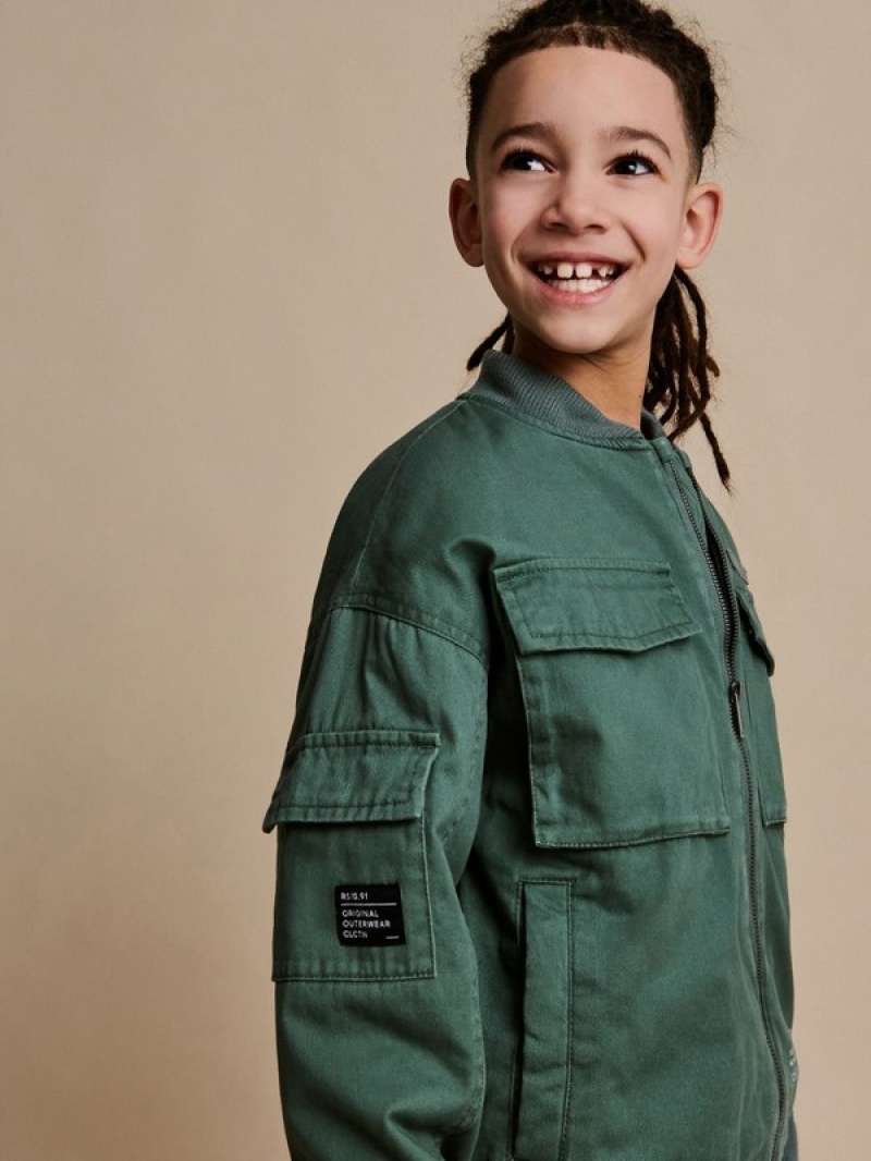 Reserved Oversized Baumwoll Bomber Jacken Jungen Grau Grün | 6802-DWBVY