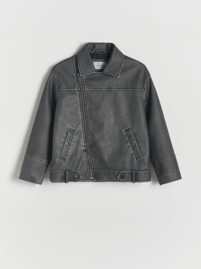 Reserved Oversized Biker Stylen Jacken Jungen Schwarz | 1476-YLCIU