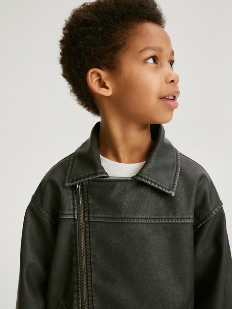 Reserved Oversized Biker Stylen Jacken Jungen Schwarz | 1476-YLCIU