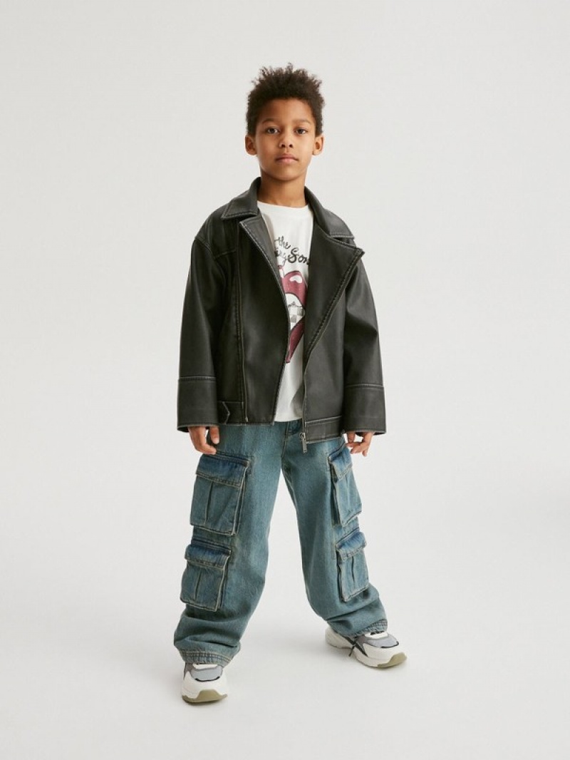 Reserved Oversized Biker Stylen Jacken Jungen Schwarz | 1476-YLCIU