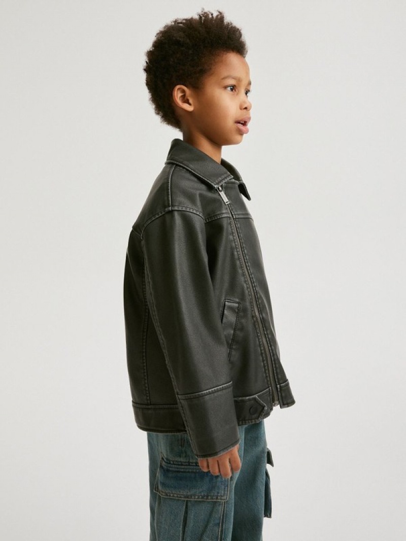 Reserved Oversized Biker Stylen Jacken Jungen Schwarz | 1476-YLCIU