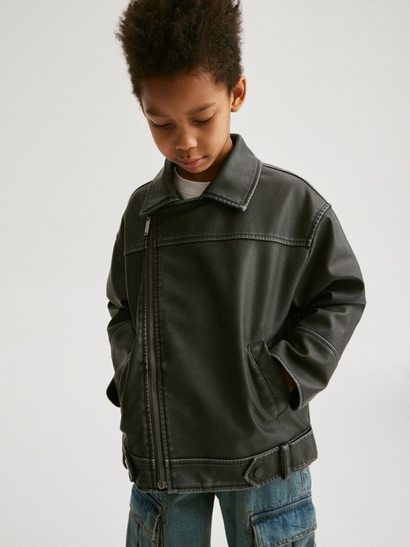 Reserved Oversized Biker Stylen Jacken Jungen Schwarz | 1476-YLCIU