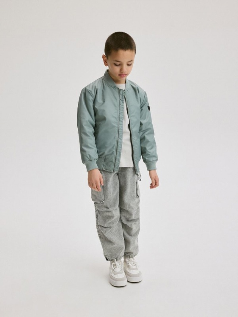 Reserved Oversized Bomber Jacken Jungen Türkis Grün | 3689-DBFUX