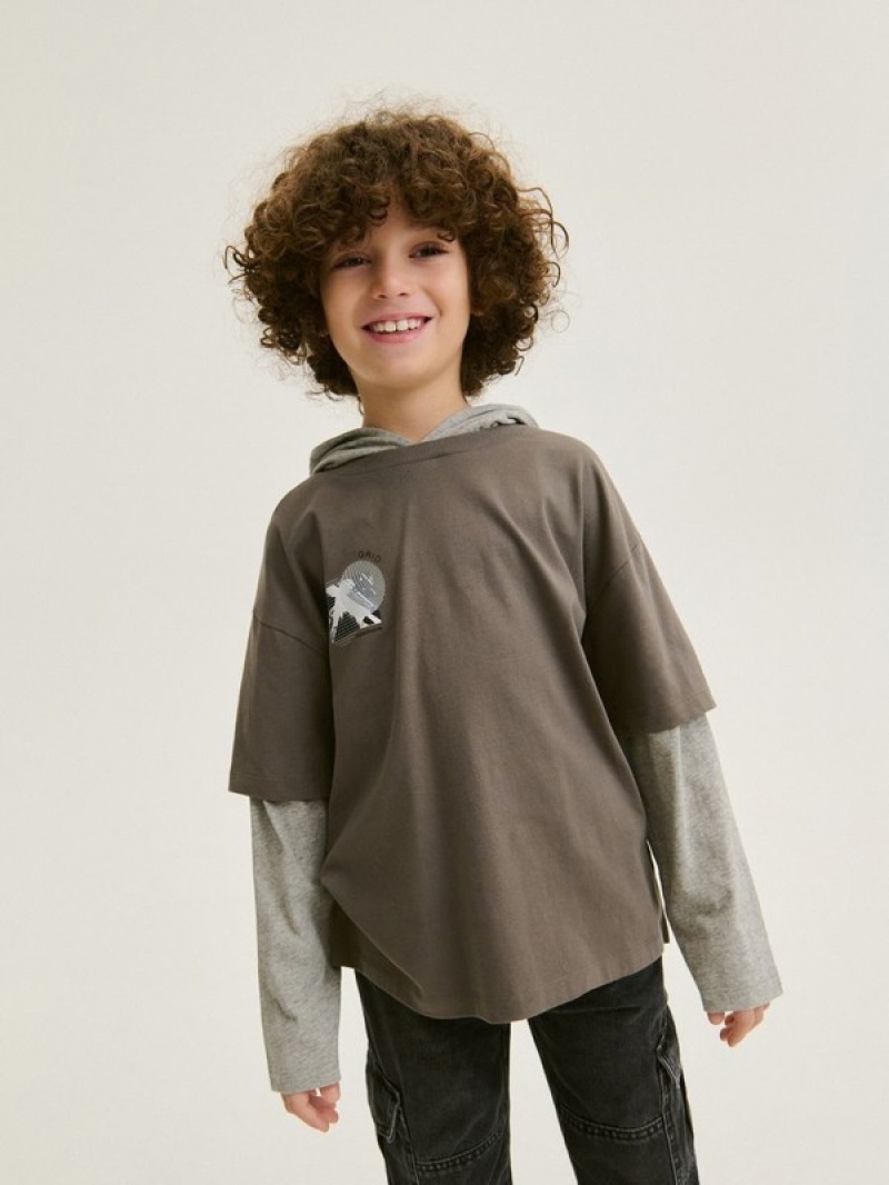 Reserved Oversized Long Sleeve T-print Pullover Jungen Dunkelgrau | 3987-NHDTI