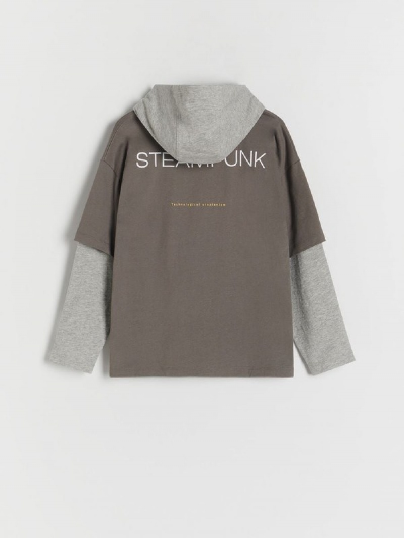 Reserved Oversized Long Sleeve T-print Pullover Jungen Dunkelgrau | 3987-NHDTI