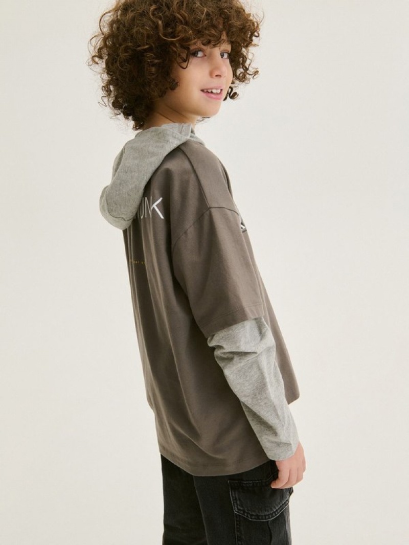 Reserved Oversized Long Sleeve T-print Pullover Jungen Dunkelgrau | 3987-NHDTI