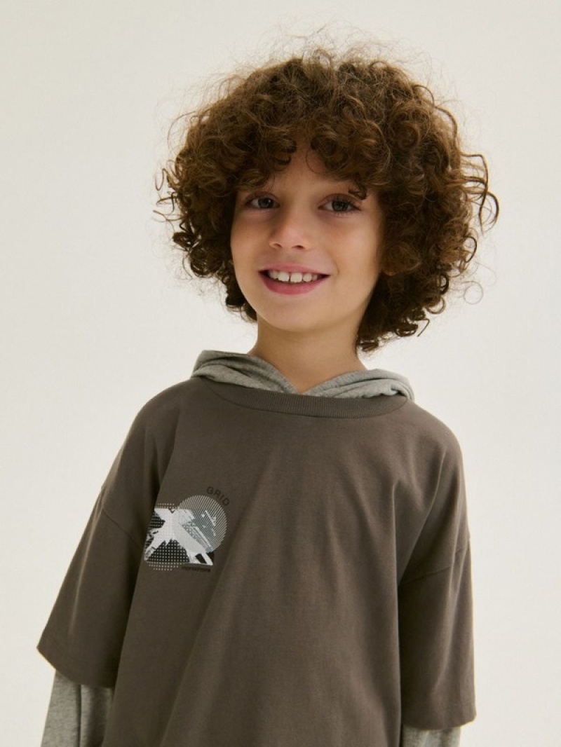 Reserved Oversized Long Sleeve T-print Pullover Jungen Dunkelgrau | 3987-NHDTI