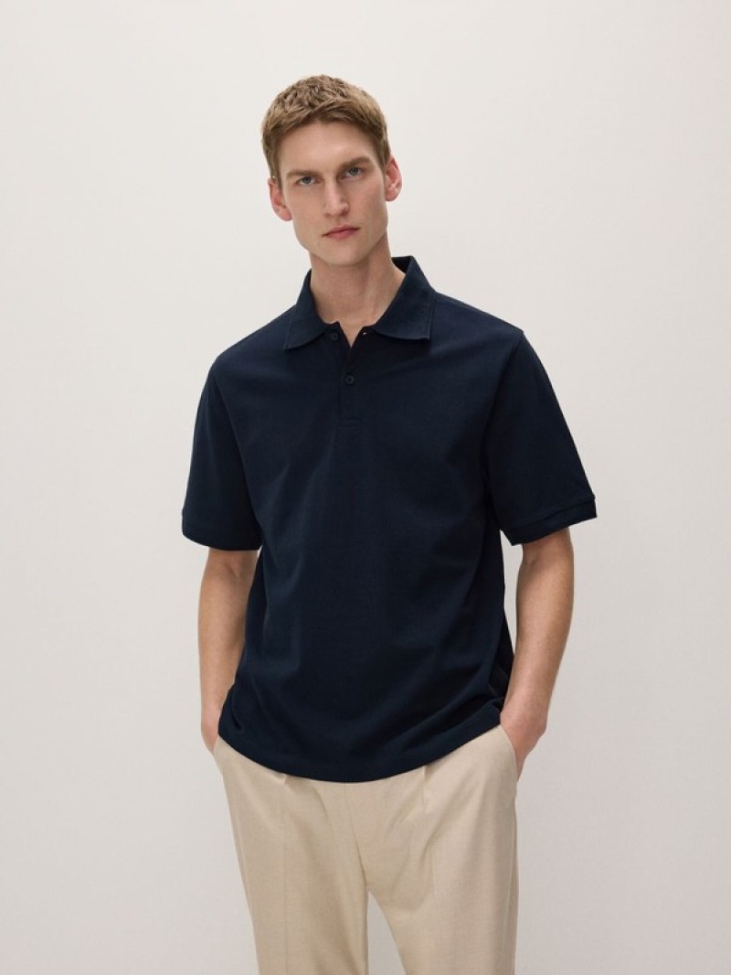 Reserved Oversized Polo Shirts Herren Navy | 7814-AKMQU