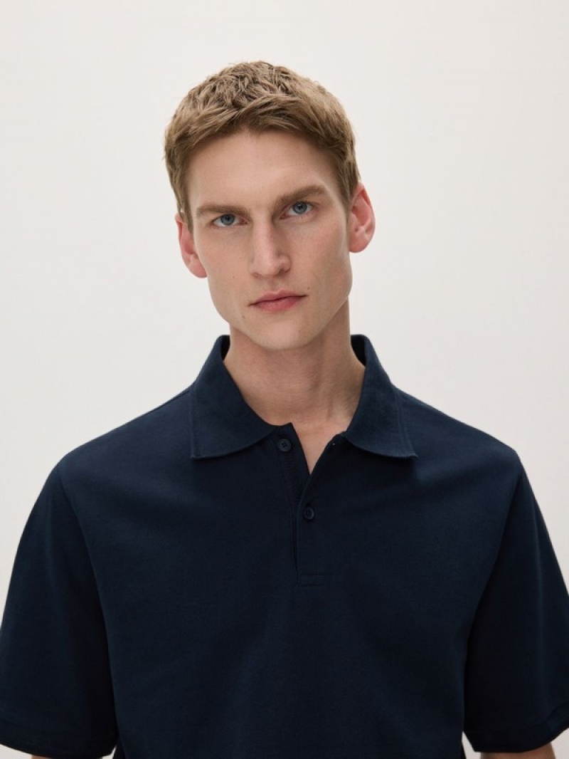 Reserved Oversized Polo Shirts Herren Navy | 7814-AKMQU