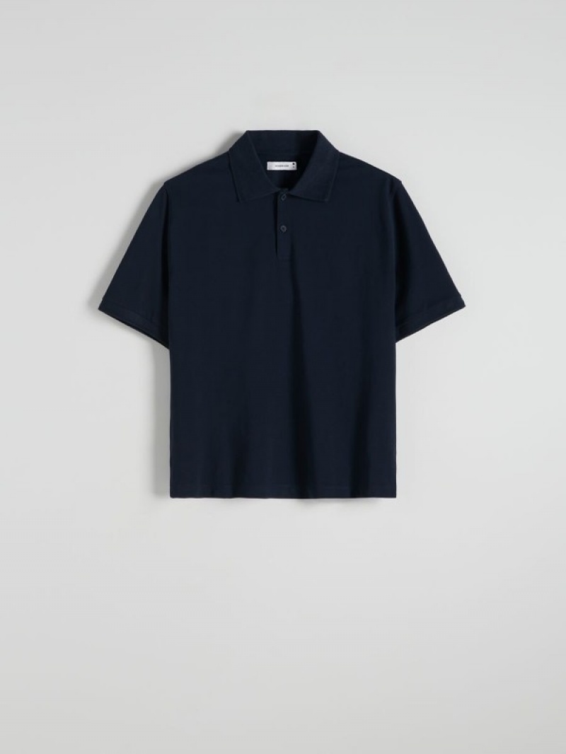 Reserved Oversized Polo Shirts Herren Navy | 7814-AKMQU