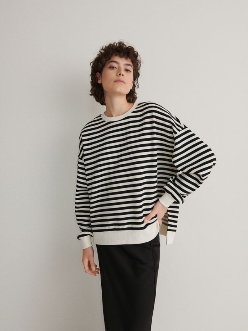 Reserved Oversized Stripe Sweatshirts Damen Schwarz | 4105-SUDYI