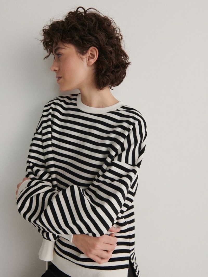 Reserved Oversized Stripe Sweatshirts Damen Schwarz | 4105-SUDYI