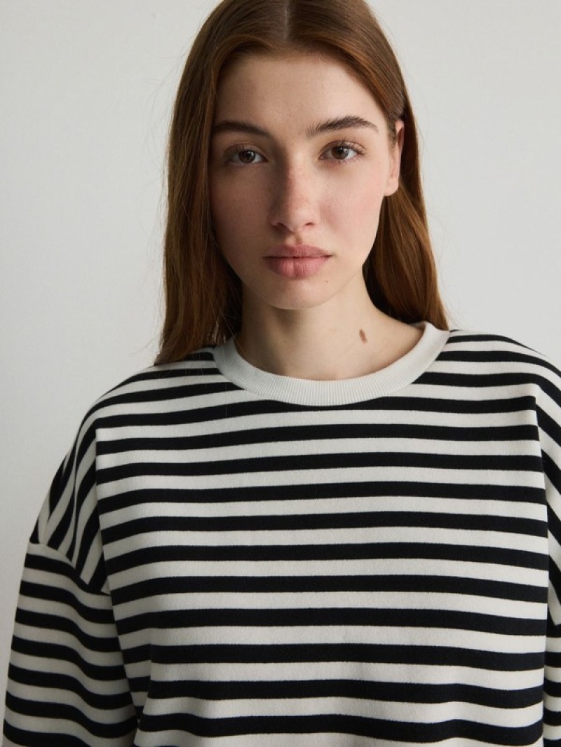 Reserved Oversized Stripe Sweatshirts Damen Schwarz | 4172-HEFUW