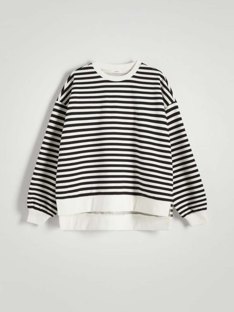 Reserved Oversized Stripe Sweatshirts Damen Schwarz | 4172-HEFUW