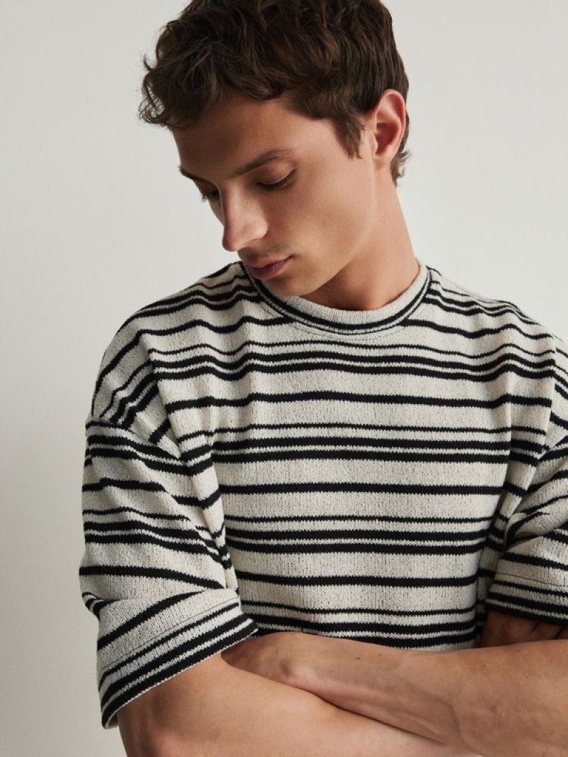 Reserved Oversized Stripe T-shirts Herren Weiß | 0197-YRVBW