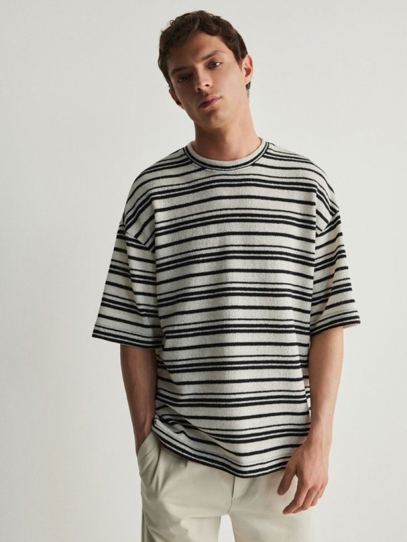 Reserved Oversized Stripe T-shirts Herren Weiß | 0197-YRVBW