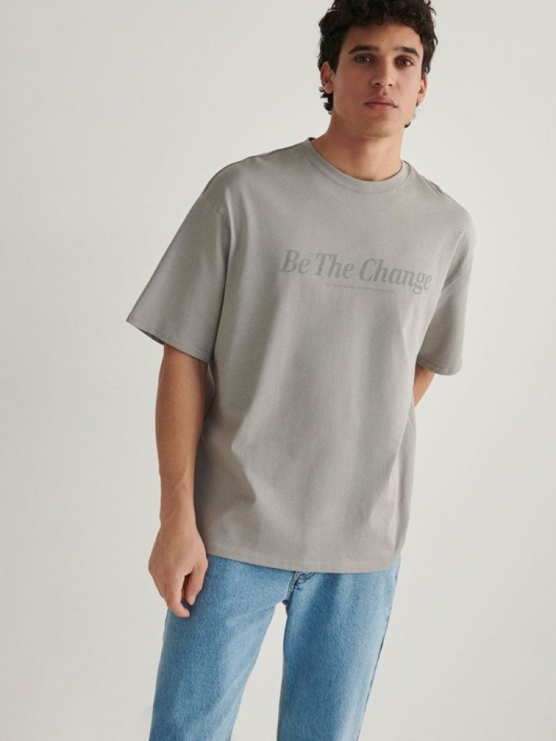 Reserved Oversized T-print T-shirts Herren Hellgrau | 4672-SLQUD