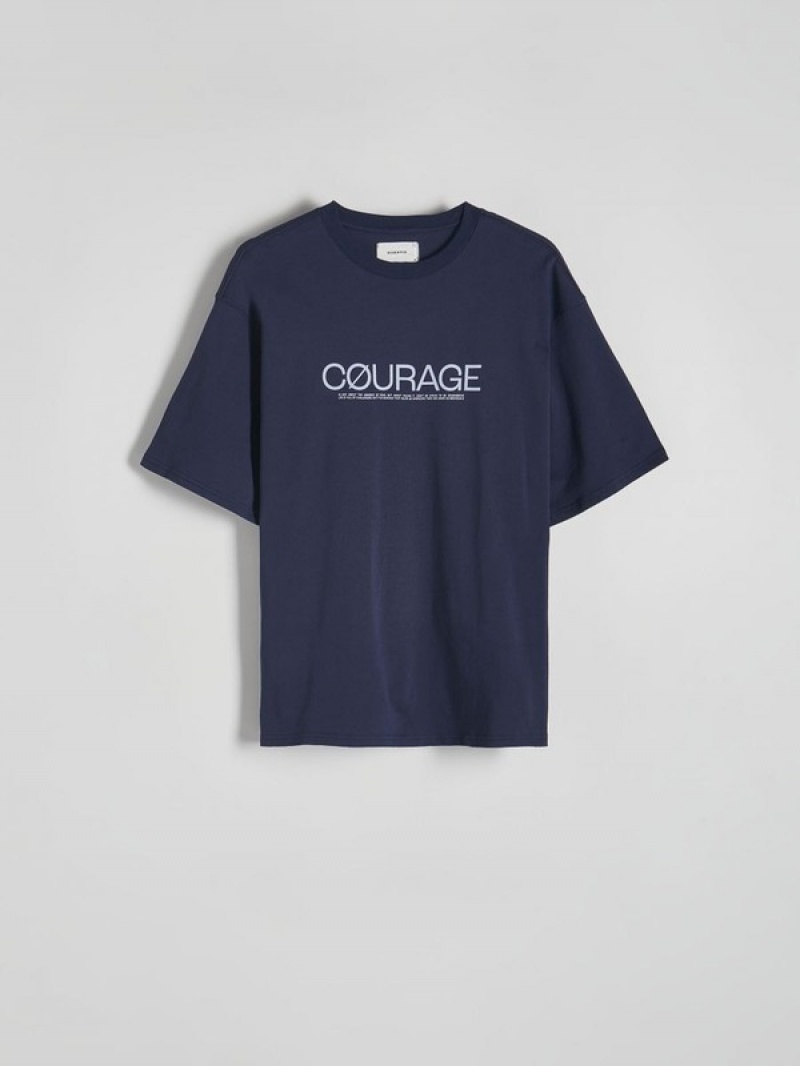 Reserved Oversized T-print T-shirts Herren Navy | 4973-UKIAN