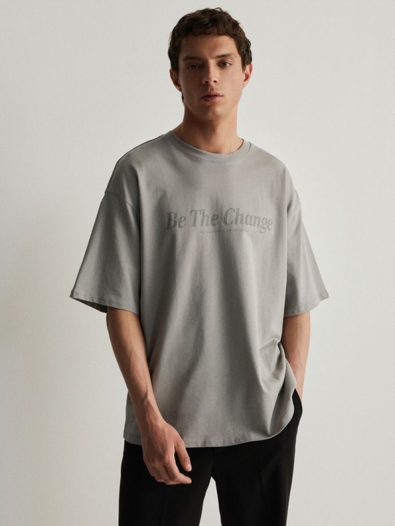 Reserved Oversized T-print T-shirts Herren Hellgrau | 5307-OFQVX