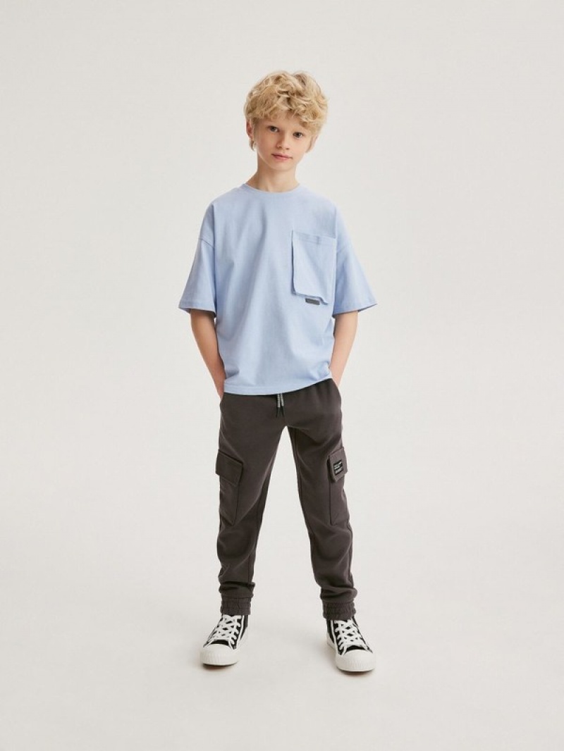 Reserved Oversized T-print T-shirts Jungen Blau | 4986-YUBZS