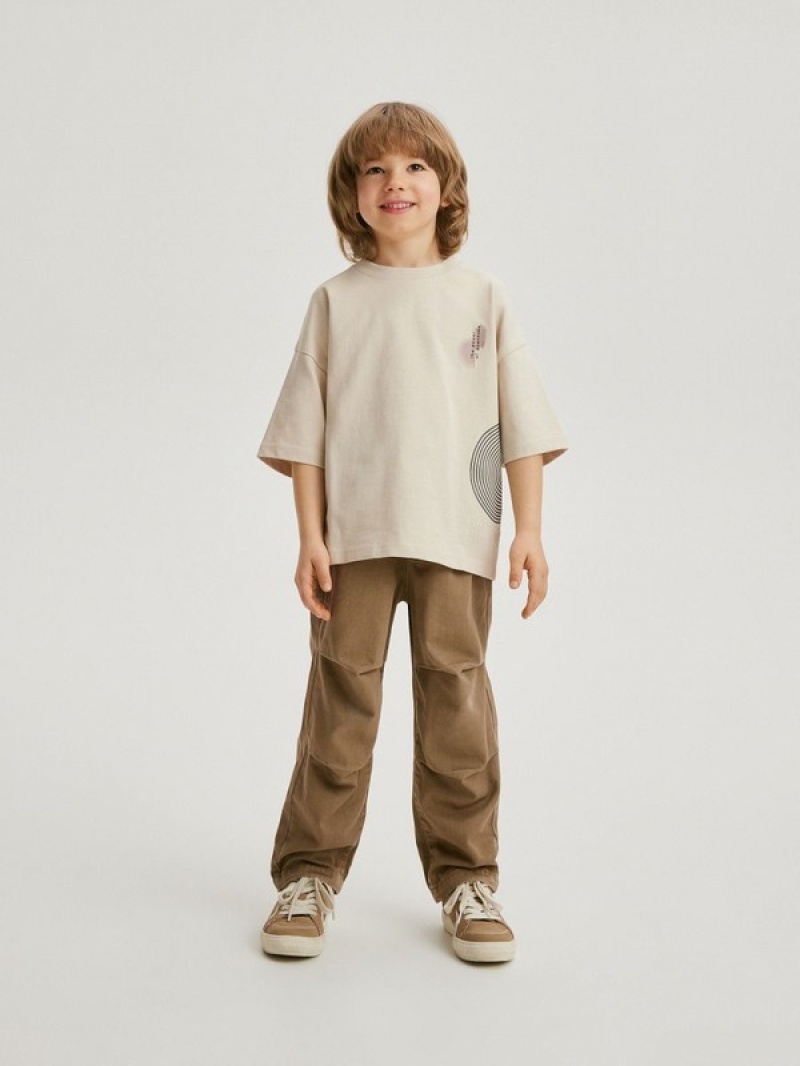 Reserved Oversized T-print T-shirts Jungen Beige | 2359-FATZV