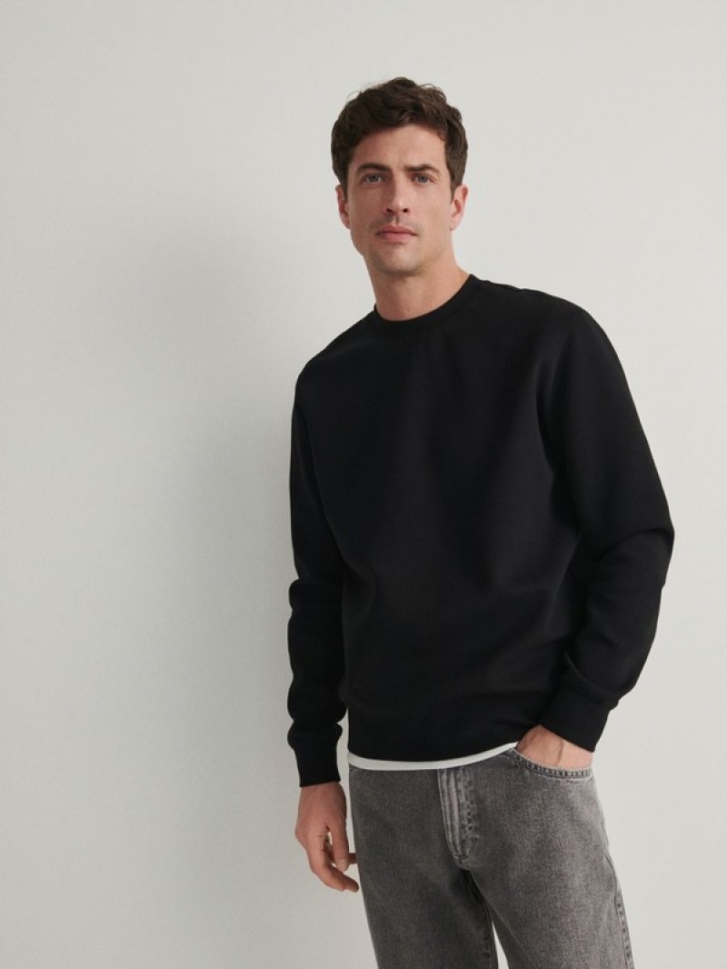 Reserved Plain Baumwoll Rich Sweatshirts Herren Schwarz | 1258-JDSBF