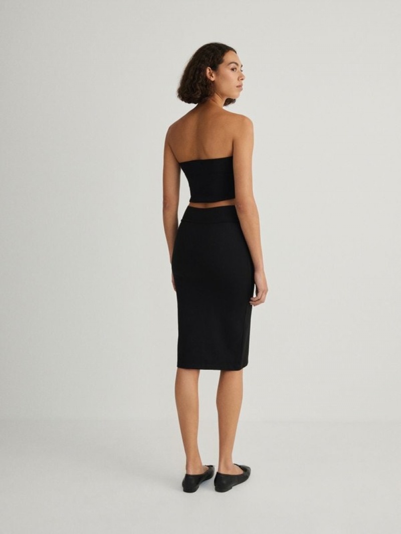 Reserved Plain Midi Röcke Damen Schwarz | 4706-RLHTJ