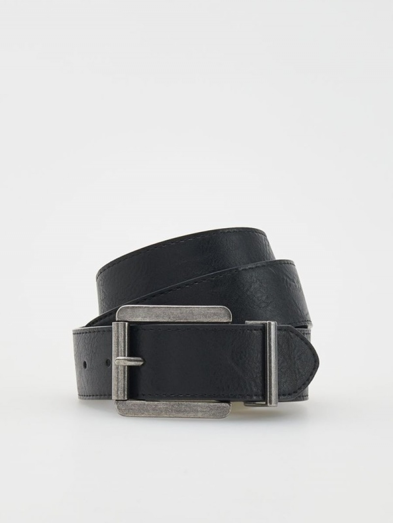 Reserved Plainbuckle Gürtel Herren Schwarz | 2398-AGULK