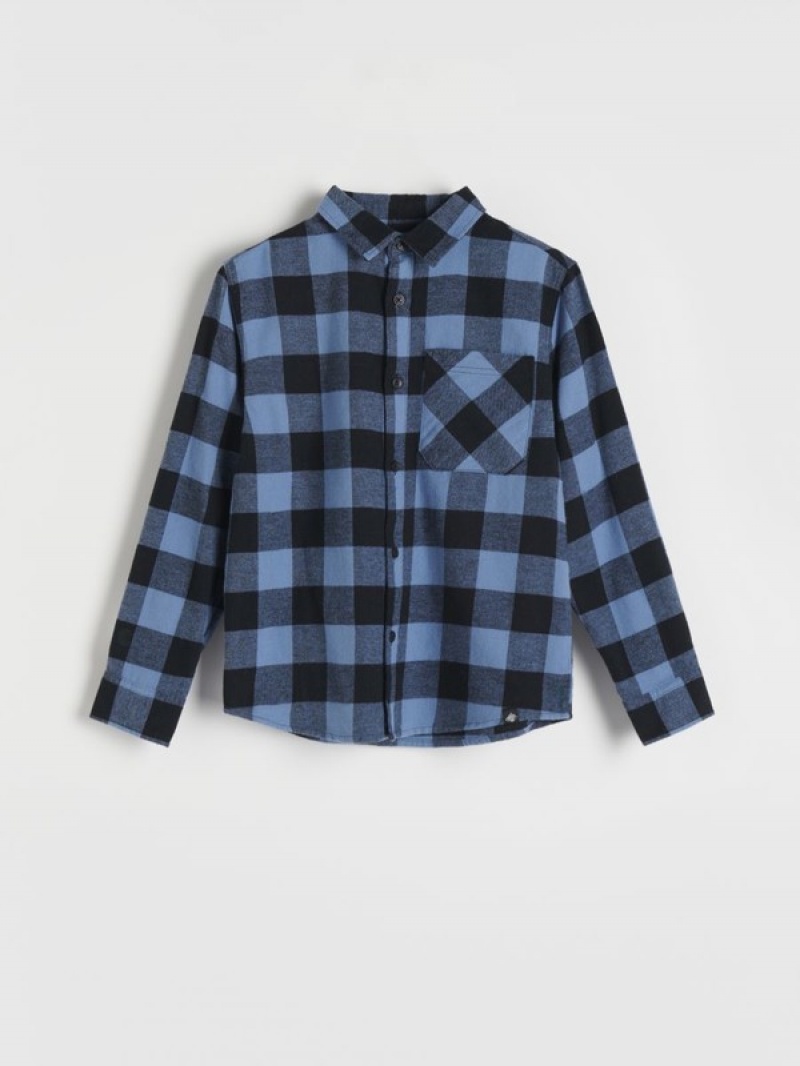 Reserved Regular Fit Flannel Hemd Jungen Grau Blau | 7345-MRSXF