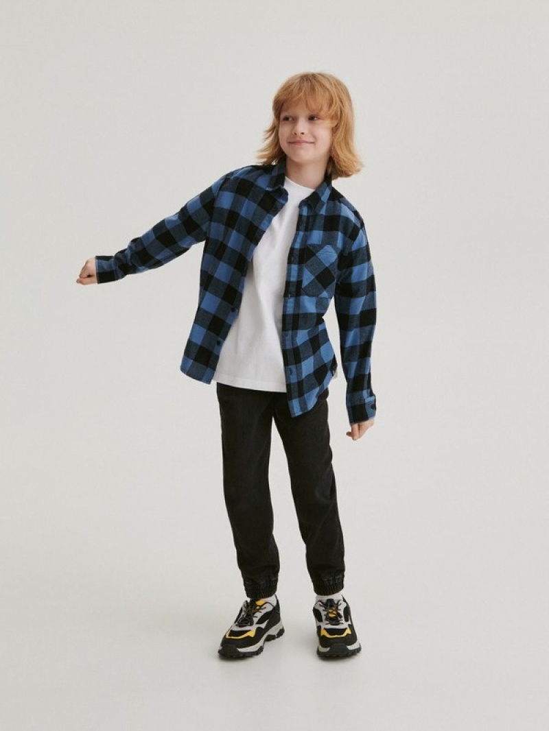 Reserved Regular Fit Flannel Hemd Jungen Grau Blau | 7345-MRSXF