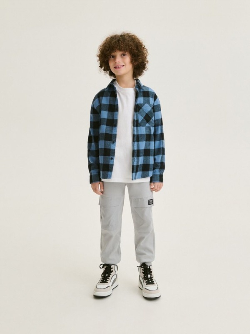 Reserved Regular Fit Flannel Hemd Jungen Grau Blau | 0839-VTHSG