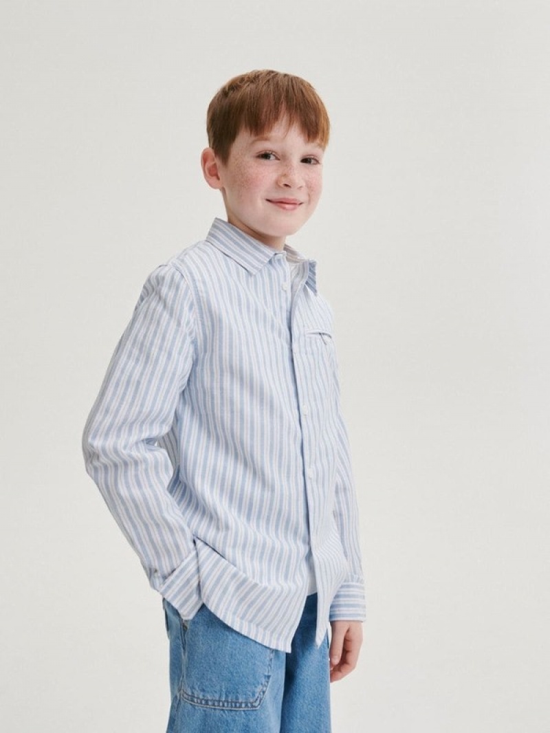 Reserved Regular Fit Gestreift Hemd Jungen Blau | 7601-FDYIQ