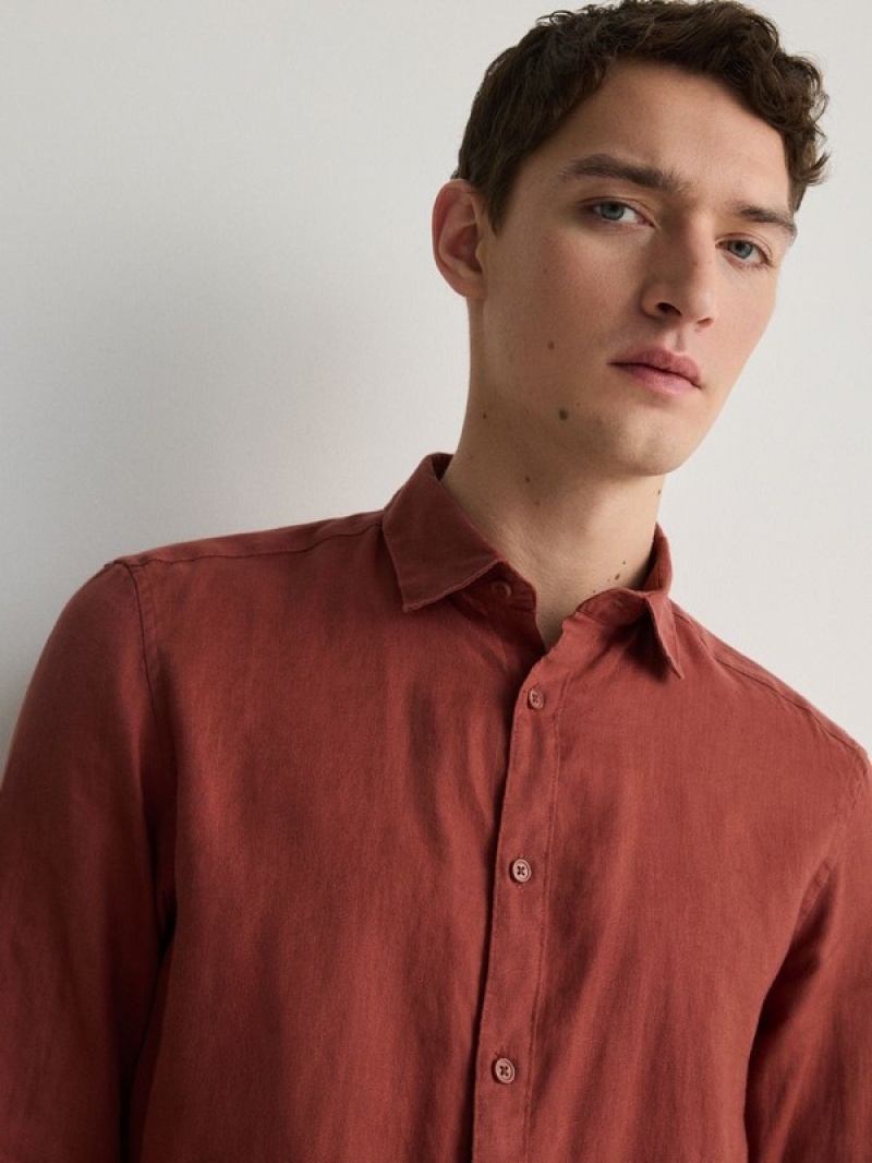 Reserved Regular Fit Linen Hemd Herren Rot | 1683-RKFMD