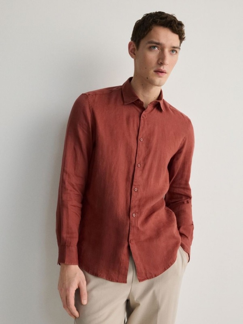 Reserved Regular Fit Linen Hemd Herren Rot | 1683-RKFMD