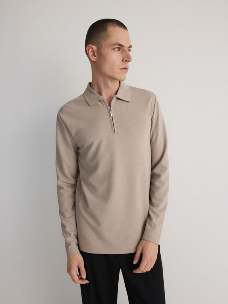 Reserved Regular Fit Long Sleeve Polo Shirts Herren Beige | 2683-AYIFH