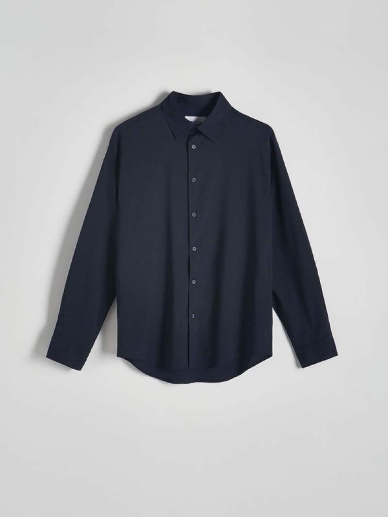 Reserved Regular Fit Plain Hemd Herren Navy | 7301-TAMZF