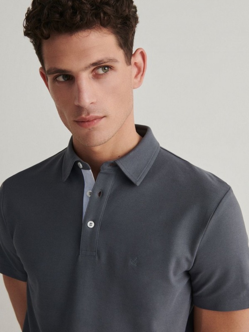 Reserved Regular Fit Polo Shirts Herren Grau Blau | 9874-SUTZC