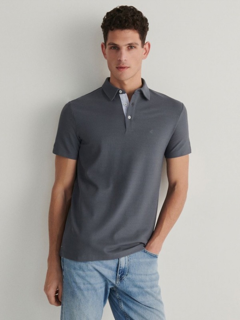 Reserved Regular Fit Polo Shirts Herren Grau Blau | 9874-SUTZC