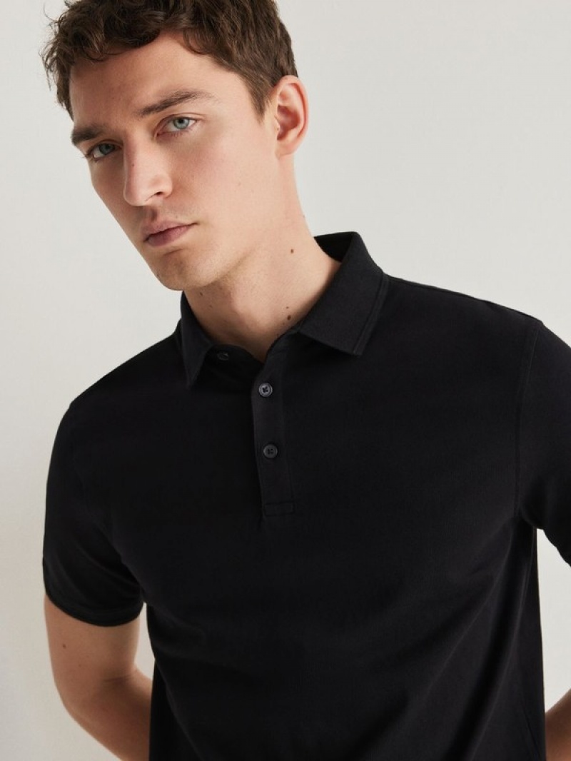 Reserved Regular Fit Polo Shirts Herren Schwarz | 9051-QIUGE