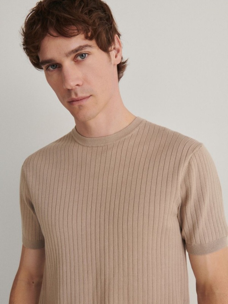 Reserved Regular Fit Rib Knit T-shirts Herren Beige | 9834-VMCTP