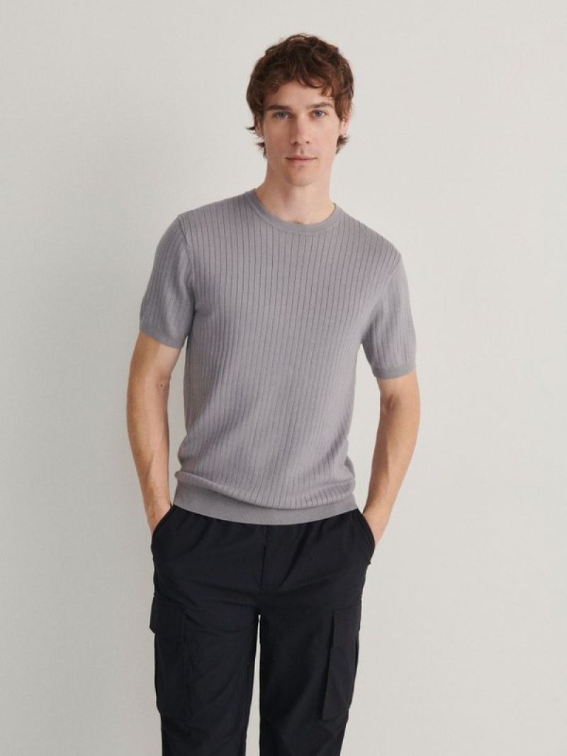 Reserved Regular Fit Rib Knit T-shirts Herren Grau | 4871-JRVCX