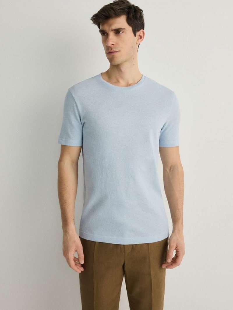 Reserved Regular Fit T-linen Blend T-shirts Herren Hellblau | 0819-CRKPI