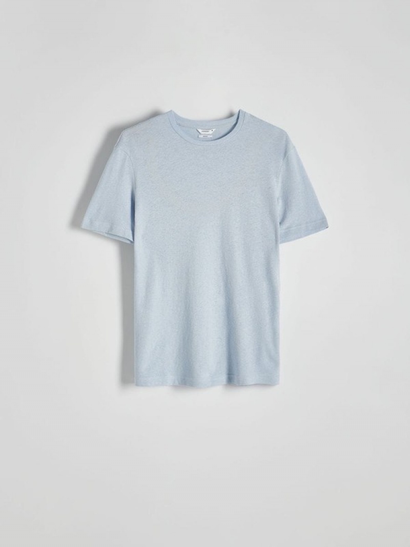 Reserved Regular Fit T-linen Blend T-shirts Herren Hellblau | 0819-CRKPI