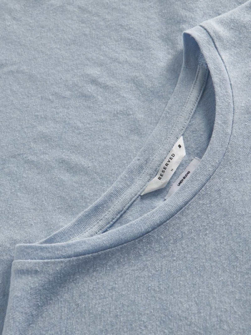 Reserved Regular Fit T-linen Blend T-shirts Herren Hellblau | 0819-CRKPI