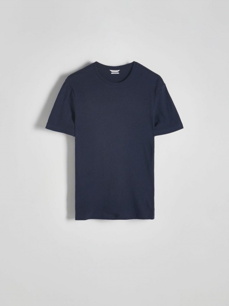 Reserved Regular Fit T-linen Blend T-shirts Herren Navy | 3502-IXLTE